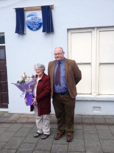 Maura Harkin and Ray Lannon at the unveiling of the Crawford plaque in the Diamond, Carndonagh.